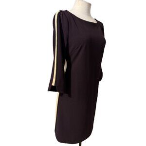 Vince Camuto Scuba Sheath Dress 8 Plum Pink Side Stripe 3/4 Long Sleeve Washable